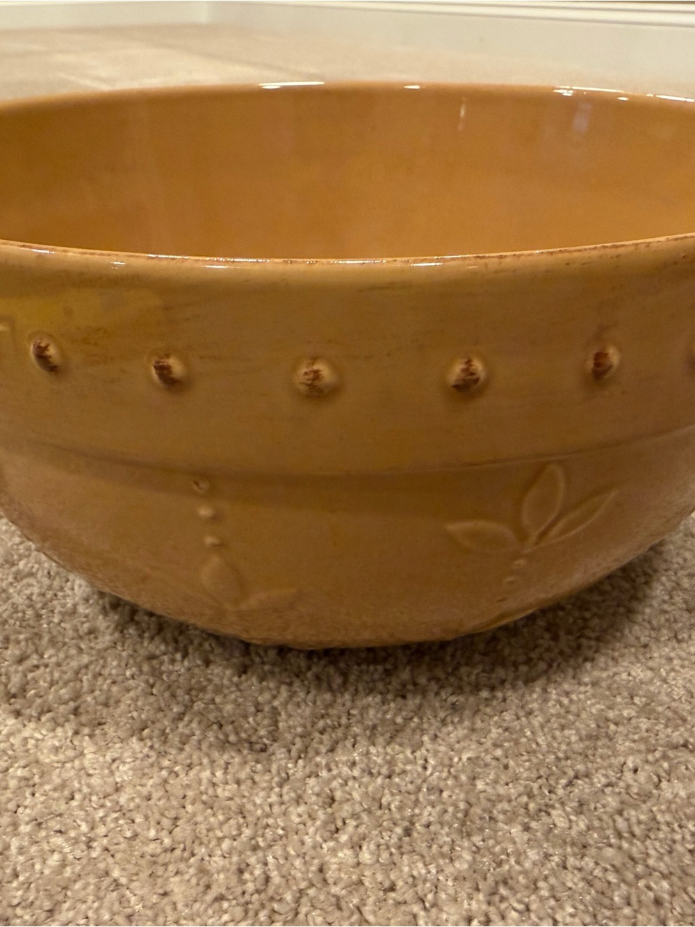 Signature Gold Wheat Ceramic Mixing Bowl with Embossed Dots -Vintage